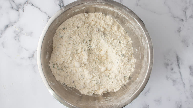 flour and seasonings in a mixing bowl