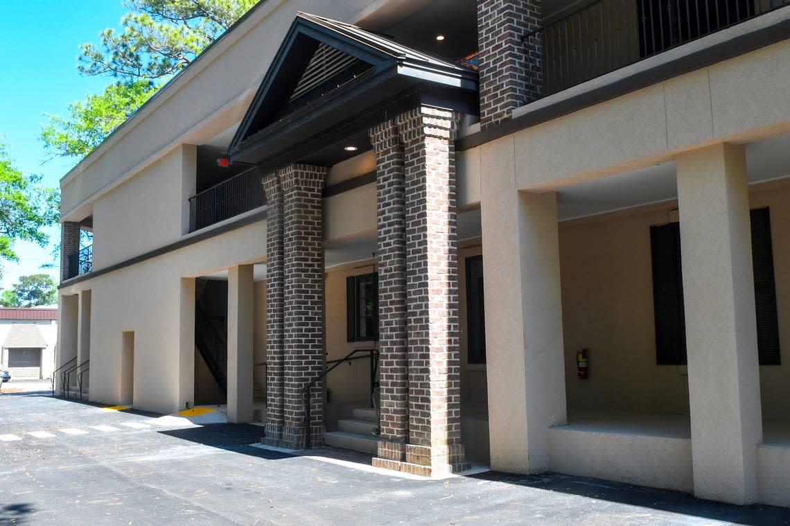 An original architectural detail original to the former bank and office building still remains at the recently completed workforce housing on Hilton Head Island.