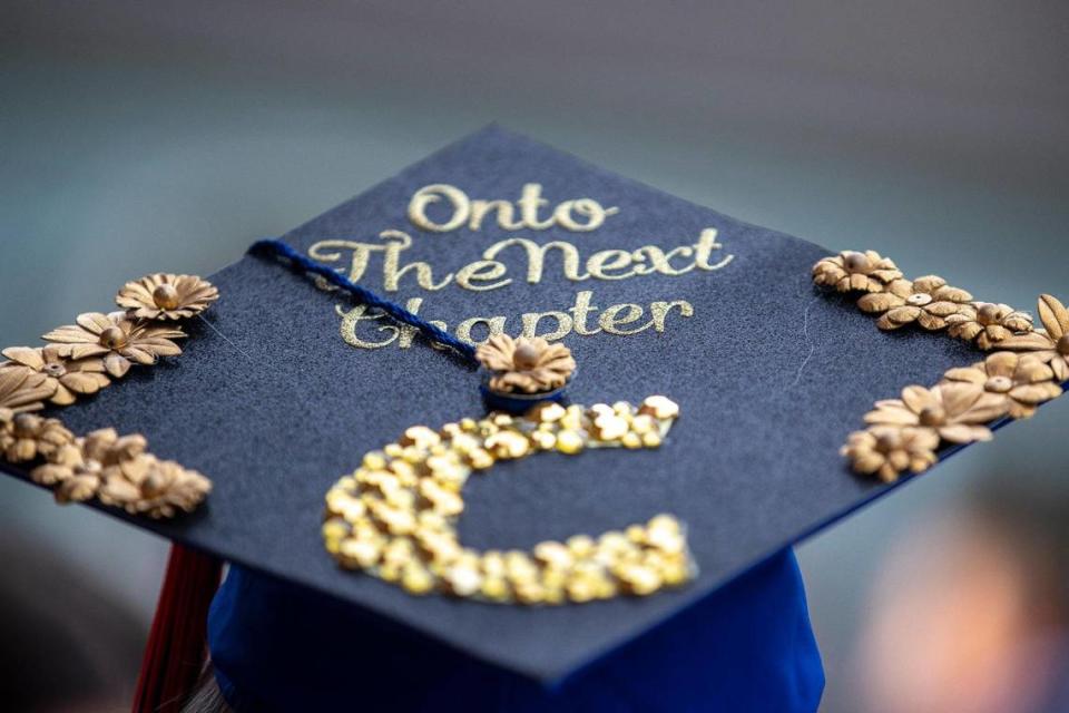 Macy Dungan decorated her cap for graduation from Frankfort High School on Friday, May 21, 2021.