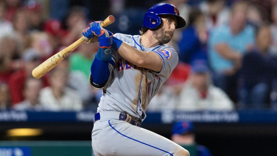 Sep 21, 2023; Philadelphia, Pennsylvania, USA; New York Mets second baseman Jeff McNeil (1) this a triple during the fourth inning against the Philadelphia Phillies at Citizens Bank Park.