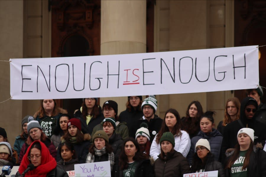 Students rally at Michigan Capitol calling for more gun laws. (WLNS)