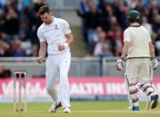 Cricket - England v Australia - Investec Ashes Test Series Third Test - Edgbaston - 29/7/15 England's James Anderson celebrates dismissing Australia's Mitchell Johnson and taking five wickets in the innings Action Images via Reuters / Carl Recine