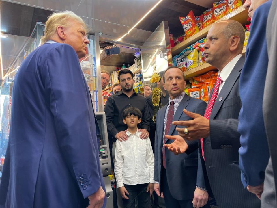 Former President Donald Trump visits the Manhattan bodega where clerk Jose Alba fatally stabbed an ex-con in self-defense in 2022. Stephen Yang for NY Post