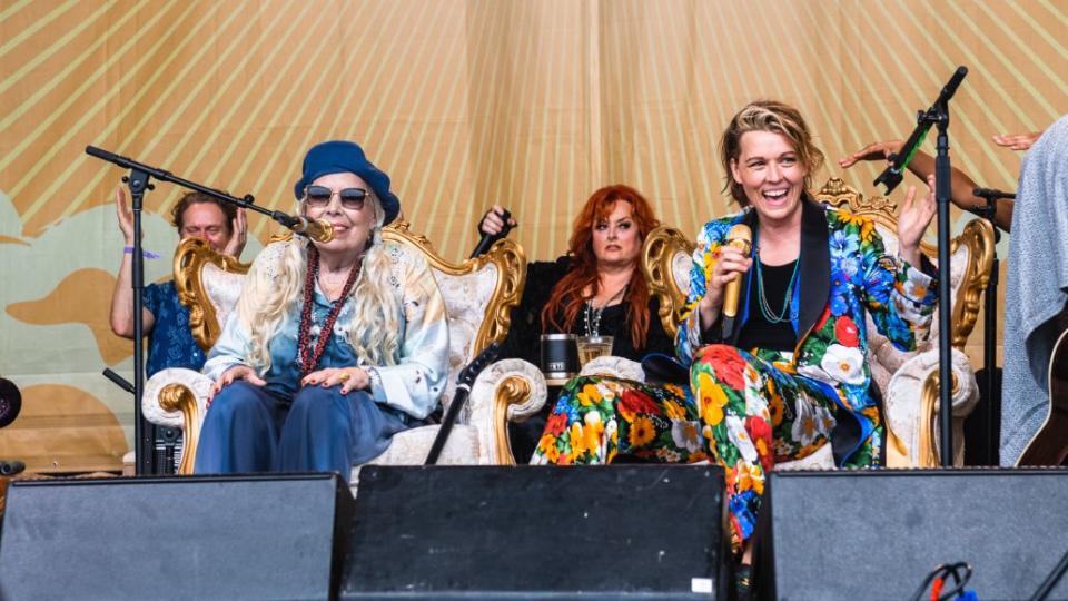 Joni Mitchell, Wynona Judd, and Brandie Carlile during The Joni Jam at Newport Folk Festival 2022