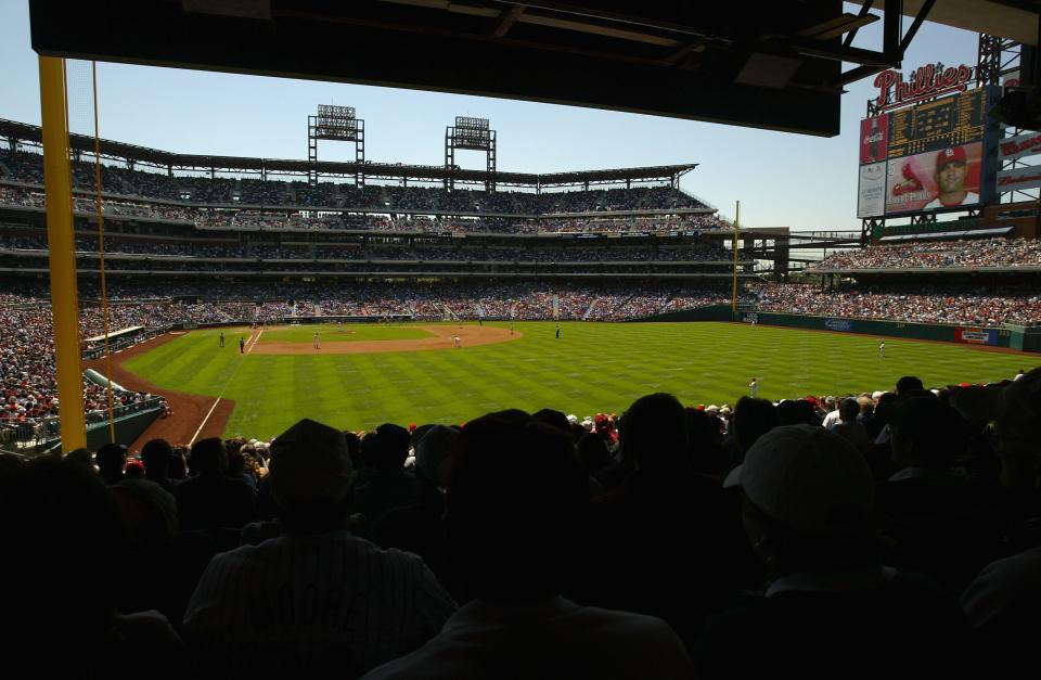 Baseball fans enjoyed a near-perfect afternoon as the St. Louis Cardinals defeated the Philadelphia Phillies 7-4 during MLB action at the Citizens Bank Park on May 6, 2004, in Philadelphia, Pennsylvania.