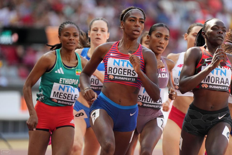 Raevyn Rogers runs in her women's 800-meter heat Wednesday during the World Athletics Championships at National Athletics Centre.