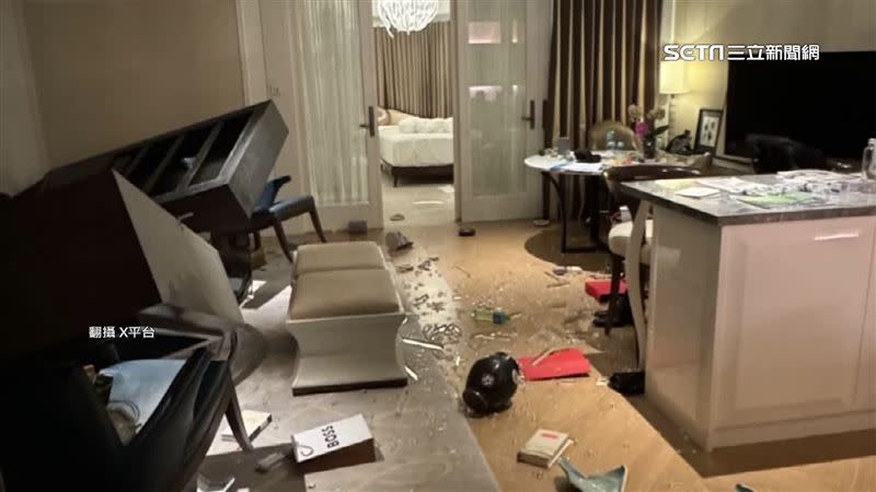 美中經濟暨安全檢討委員會成員的海柏格，拍下房間物品掉落狀態，並發文向每位台灣人表達關懷。（翻攝x平台）