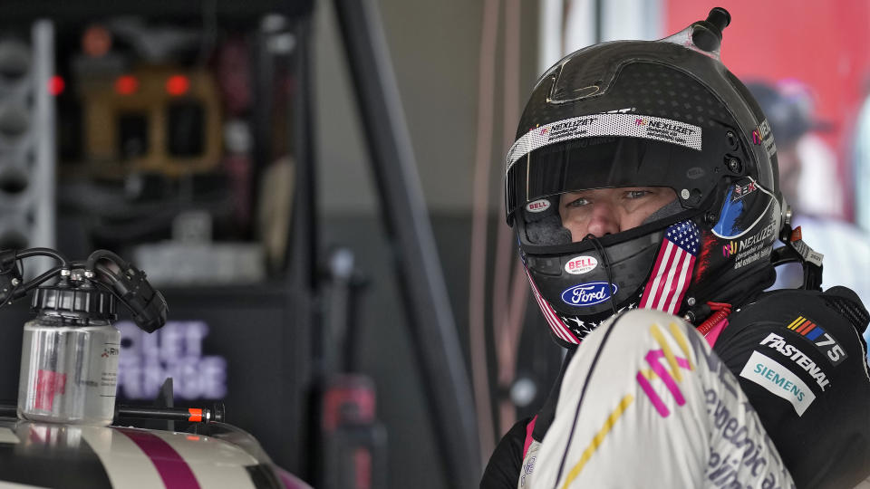 FILE - Brad Keselowski climbs into his car during a practice for the NASCAR Daytona 500 auto race Saturday, Feb. 18, 2023, at Daytona International Speedway in Daytona Beach, Fla. Brad Keselowski is winless in 14 starts in the 500. (AP Photo/Chris O'Meara, File)