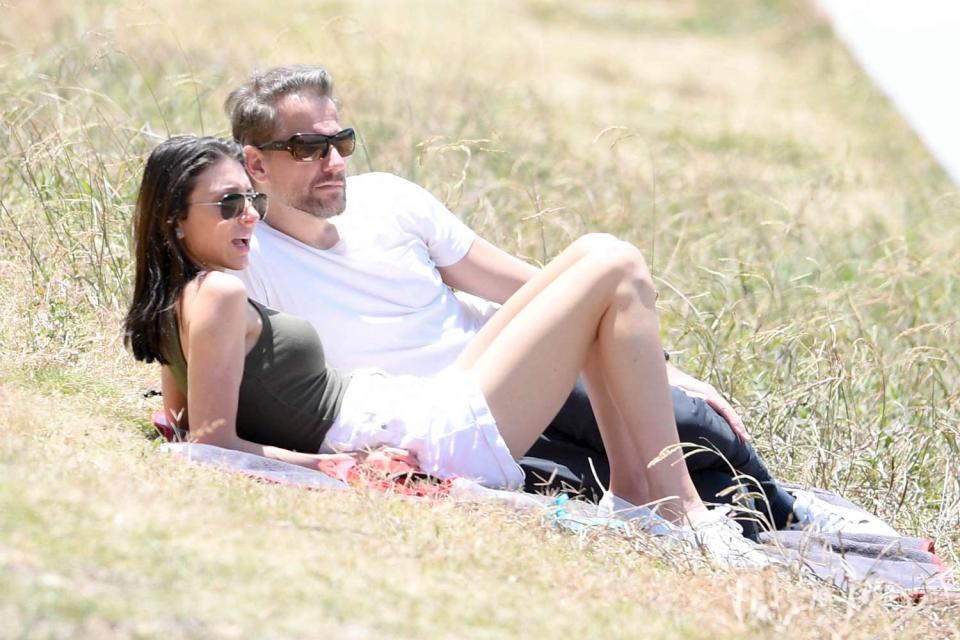 <p>MEGA</p> Ioan Gruffudd and girlfriend Bianca Wallace at a park in Los Angeles on July 5, 2023