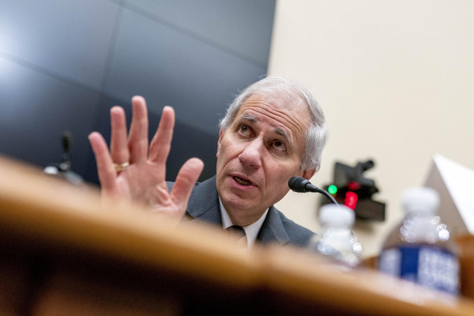 Federal Deposit Insurance Corporation Board of Directors Chairman Martin Gruenberg testifies at a House Financial Services Committee hearing on recent bank failures, on Capitol Hill, Wednesday, March 29, 2023, in Washington. (AP Photo/Andrew Harnik)