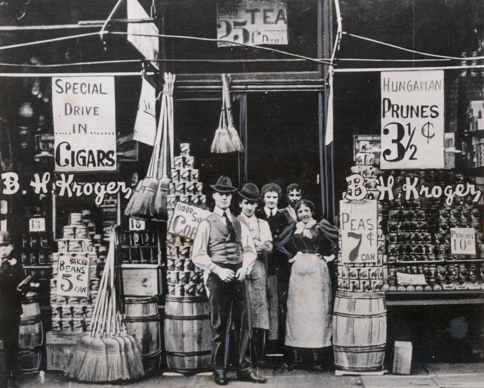 B.H. “Barney” Kroger at his grocery store on Pearl Street in the 1880s.