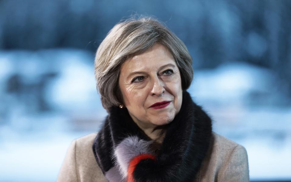 Theresa May at the World Economic Forum - Credit: Bloomsberg