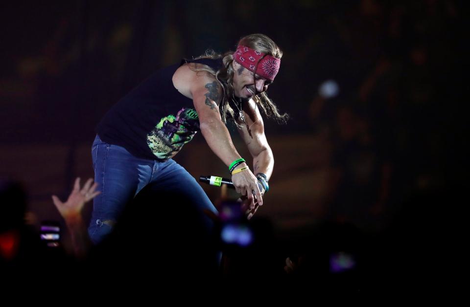 Bret Michaels performs in front of a sold-out crowd on April 6, 2019, during the last concert at Brown County Veterans Memorial Arena before the building is torn down.