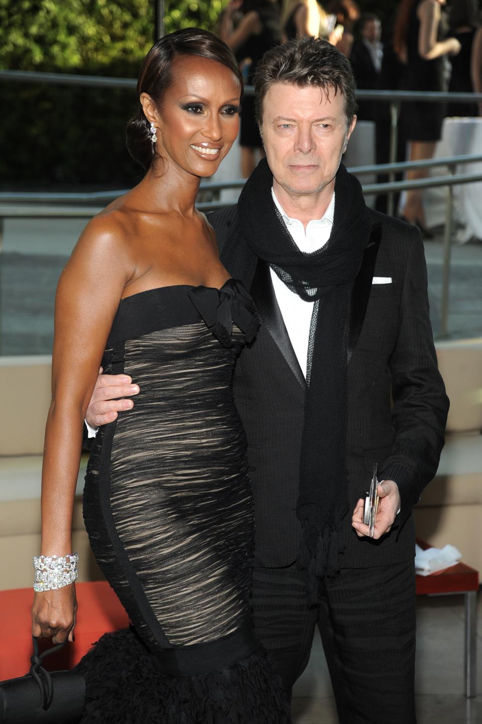 Iman and David Bowie attend 2010 CFDA Awards- Arrivals at Alice Tully Hall on June 7, 2010 in New York City. (Photo by BILLY FARRELL/Patrick McMullan via Getty Images)