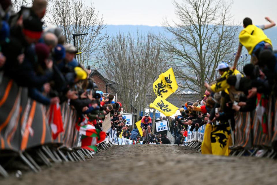 OUDENAARDE BELGIUM  APRIL 02 Lotte Kopecky of Belgium and Team SD Worx competes during the 20th Ronde van Vlaanderen  Tour des Flandres 2023 Womens Elite a 1566km one day race from Oudenaarde to Oudenaarde  UCIWWT  on April 02 2023 in Oudenaarde Belgium Photo by Luc ClaessenGetty Images