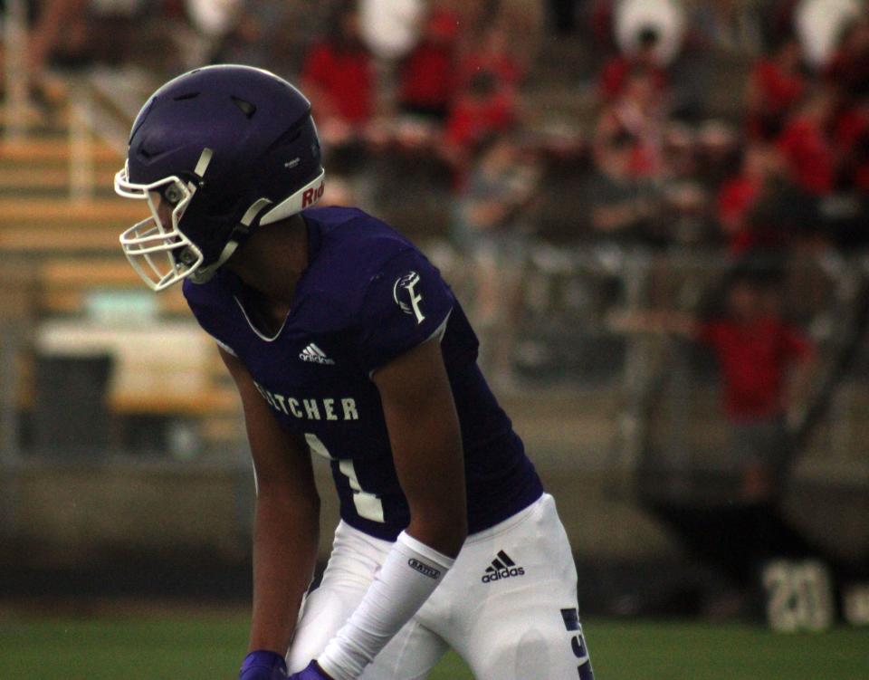 Fletcher wide receiver Anthony Vaglienti lines up before the snap in a 2022 game.