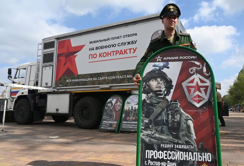 Mobile recruitment center for military service under contract in Rostov-on-Don