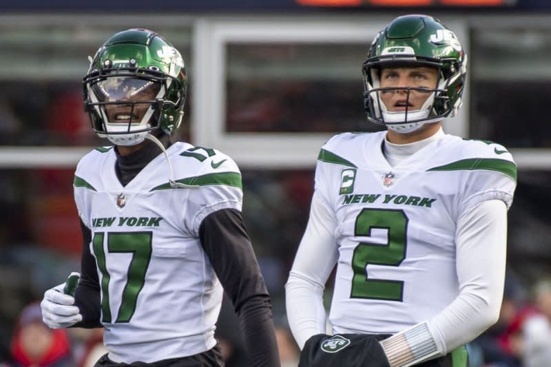 New York Jets wide receiver Garrett Wilson (L) can be started as a WR2 this week. File Photo by Amanda Sabga/UPI