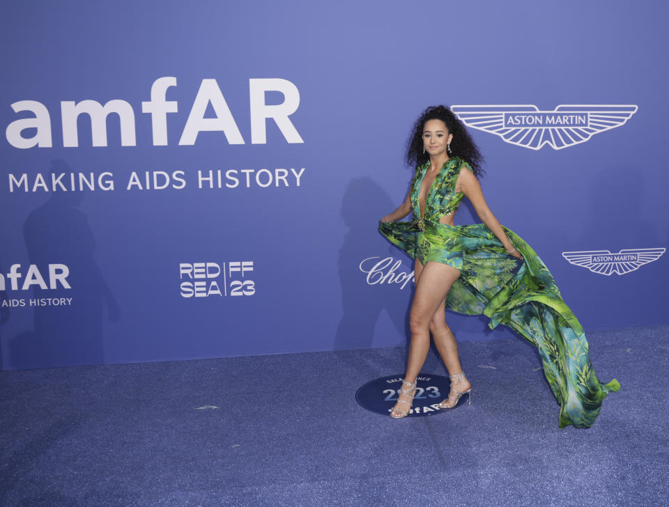 Lena Mahfouf poses for photographers upon arrival at the amfAR Cinema Against AIDS benefit at the Hotel du Cap-Eden-Roc, during the 76th Cannes international film festival, Cap d'Antibes, southern France, Thursday, May 25, 2023. (Photo by Vianney Le Caer/Invision/AP)