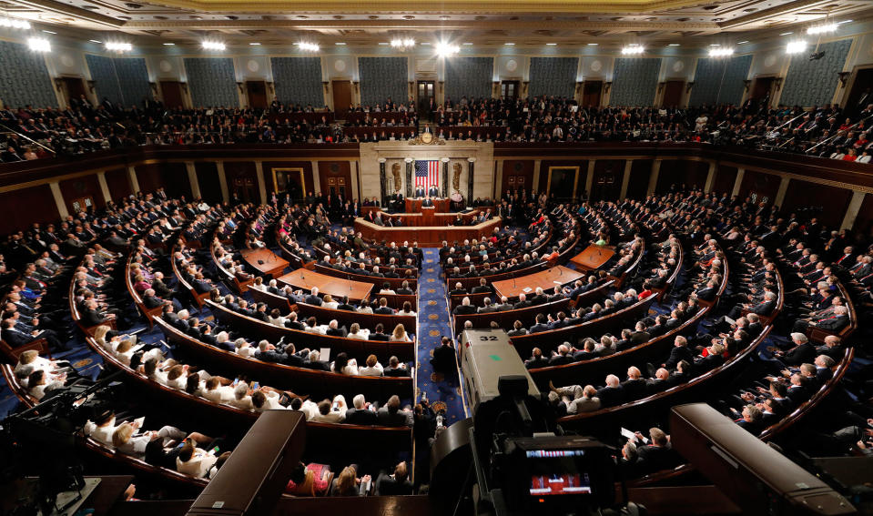 <p>President Donald Trump addresses Joint Session of Congress – Washington, (Jim Bourg/Reuters) </p>