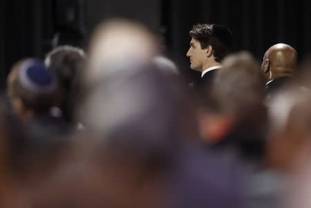 Canada's Prime Minister Justin Trudeau attends the memorial service for Apotex pharmaceutical billionaire Barry Sherman and his wife Honey, days after what police called their suspicious deaths in Toronto, Ontario, Canada, December 21, 2017. REUTERS/Mark Blinch