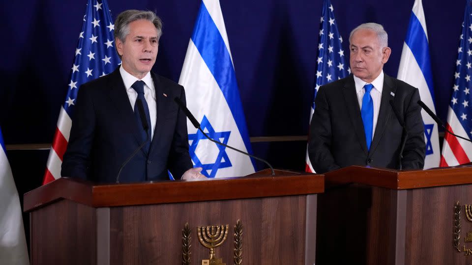 Israeli Prime Minister Benjamin Netanyahu (right) and US Secretary of State Antony Blinken (left) meet at the Israeli Defence Ministry, after their meeting in Tel Aviv, on Wednesday. - Jacquelyn Martin/AFP/Getty Images