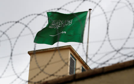A Saudi flag flutters atop Saudi Arabia's consulate in Istanbul, Turkey October 13, 2018. REUTERS/Murad Sezer