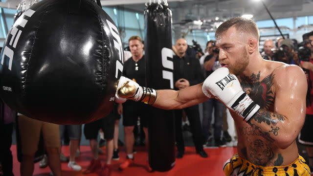 McGregor trains with boxing gloves. Pic: Getty