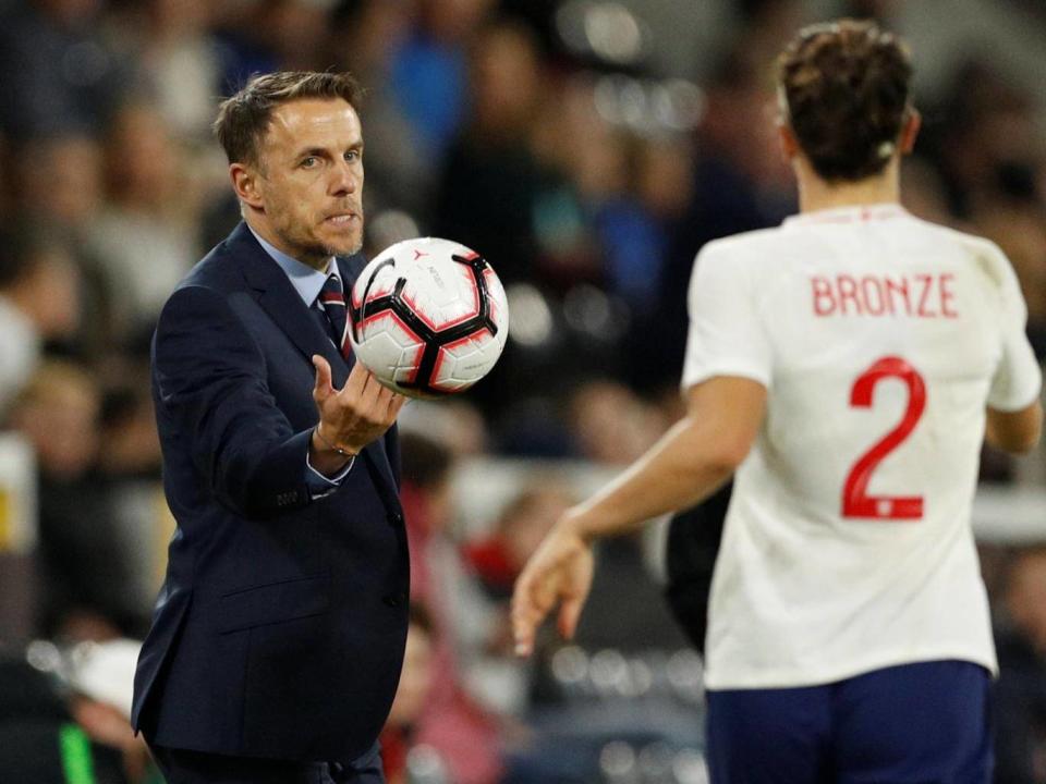 England Women's manager Phil Neville on the touchline (Reuters)