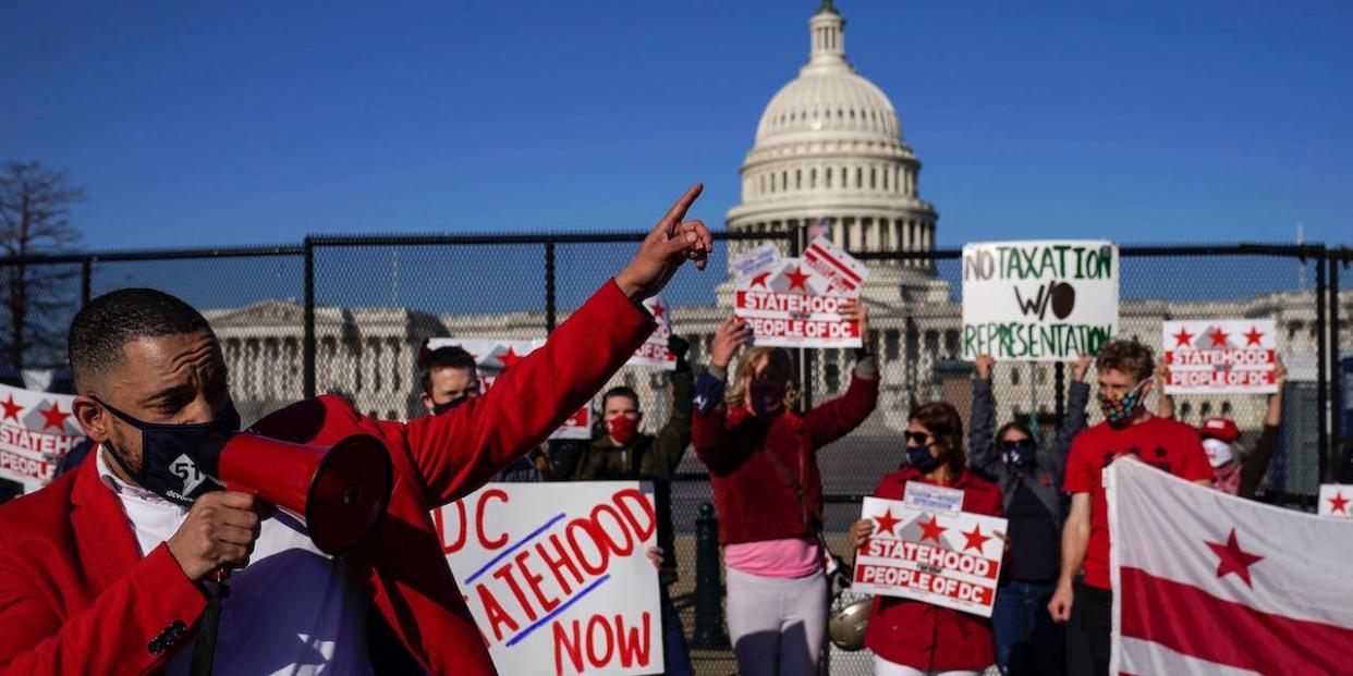 Residents of the District of Columbia rally for statehood near the U.S. Capitol on March 22, 2021 in Washington, DC.