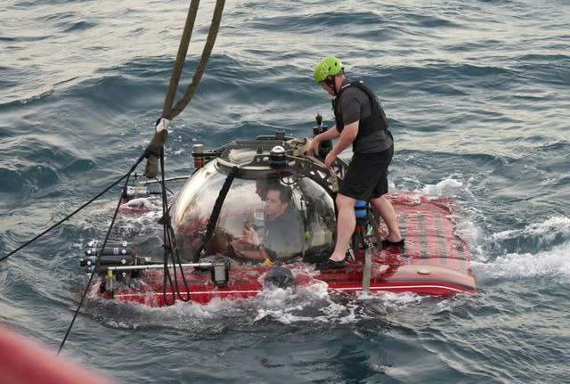 A submersible launched from the Ocean Zephyr