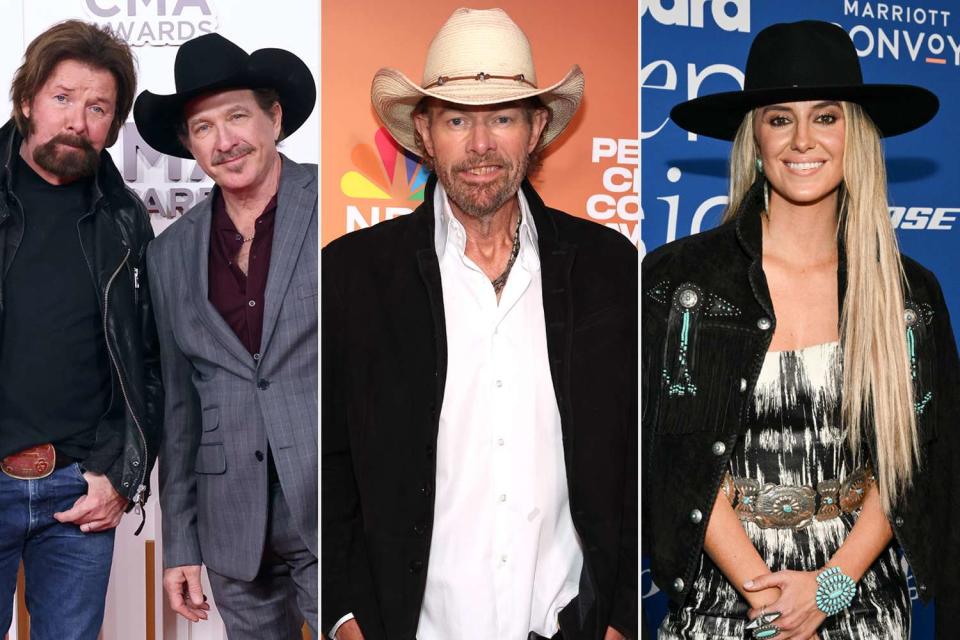 <p>Taylor Hill/FilmMagic; Terry Wyatt/Getty; Michael Buckner/Billboard via Getty </p> Ronnie Dunn and Kix Brooks, Toby Keith and Lainey Wilson