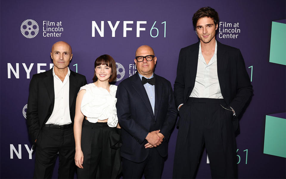 Lorenzo Mieli, Cailee Spaeny, Youree Henley, and Jacob Elordi attend the red carpet for "Priscilla" during the 61st New York Film Festival at Alice Tully Hall, Lincoln Center on October 06, 2023 in New York City.