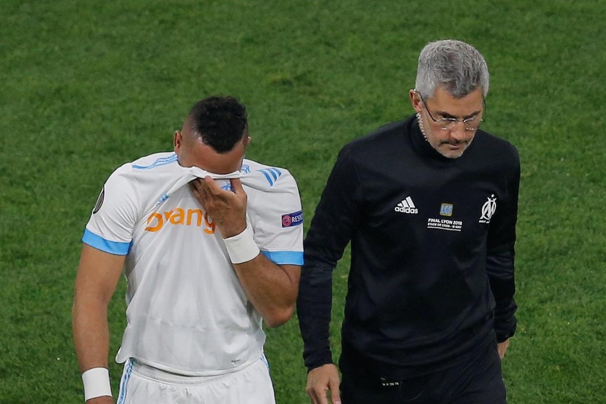 Emotional: Payet's World Cup hopes are in doubt after Wednesday's Europa League Final: REUTERS