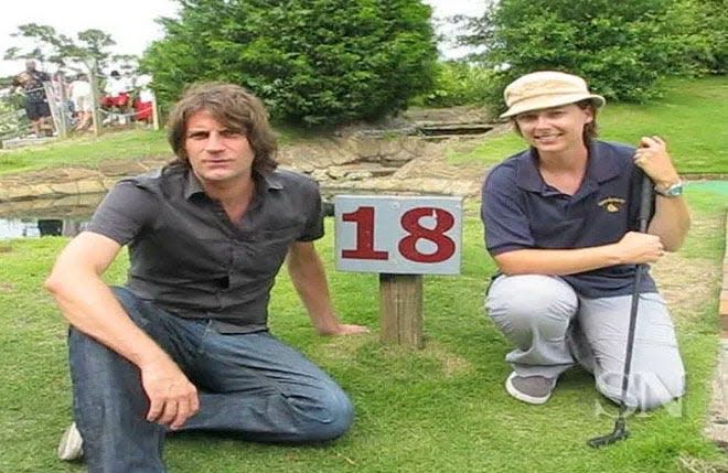 StarNews reporters John Staton and Amy Hotz competing in the Hotz-Statonator mini-golf challenge in 2009. Hotz didn't not win.
