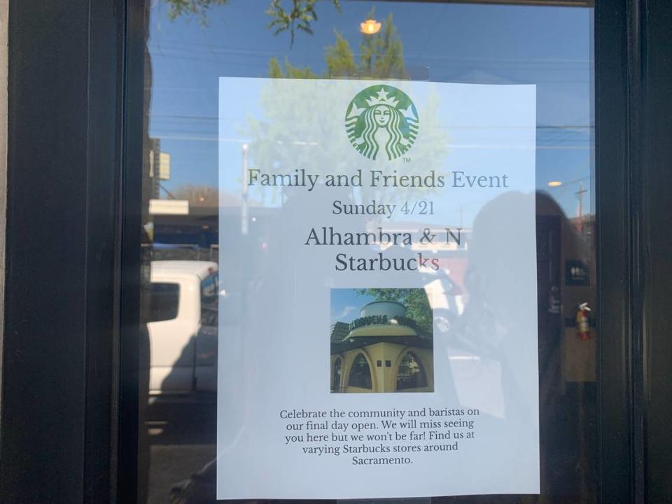 A sign at the Starbucks at 1401 Alhambra Blvd. in East Sacramento announces the location’s closure. Savanna Smith/sasmith@sacbee.com