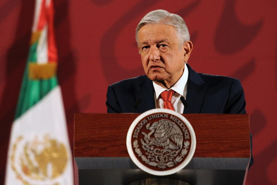 President Andres Manuel Lopez Obrador speaks at the National Palace on March 25.