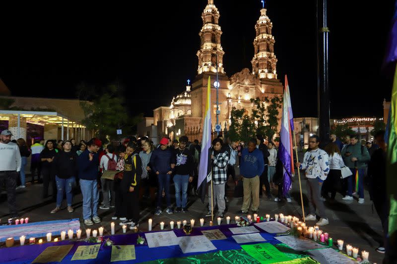 Personas realizan una protesta tras la muerte de Ociel Baena en Aguascalientes