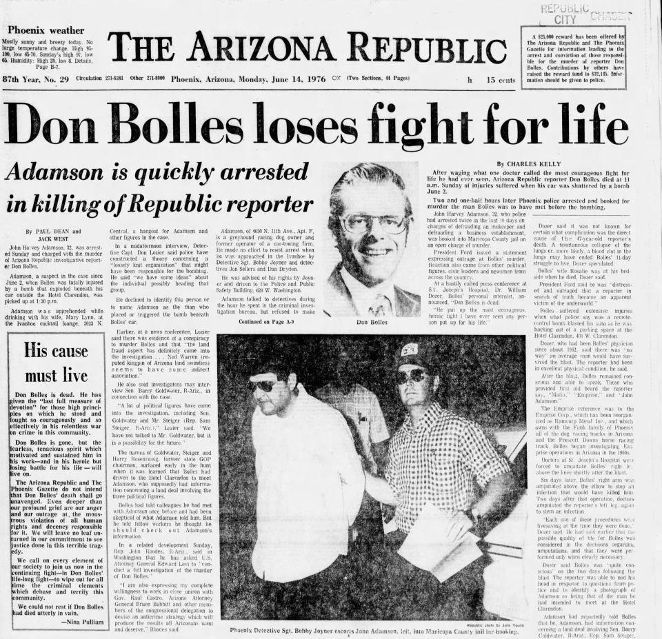 The Arizona Republic front page, the day after Don Bolles died.