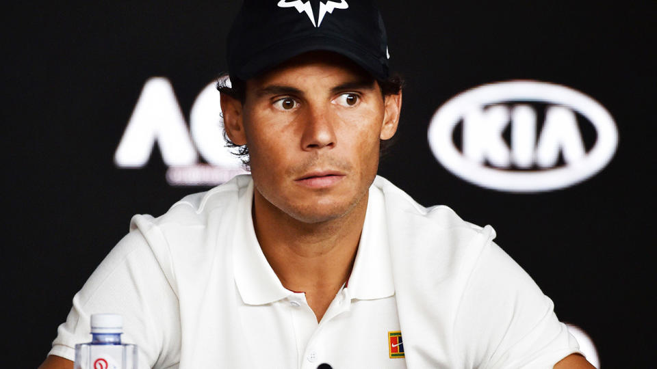 Rafael Nadal, pictured here speaking to the media at the Australian Open in 2019.