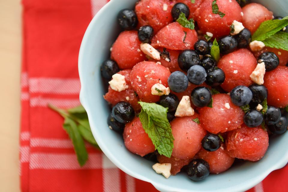 Blueberry and Watermelon salad with mint.