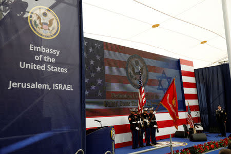 FILE PHOTO: U.S. marines take part in the dedication ceremony of the new U.S. embassy in Jerusalem, May 14, 2018. REUTERS/Ronen Zvulun