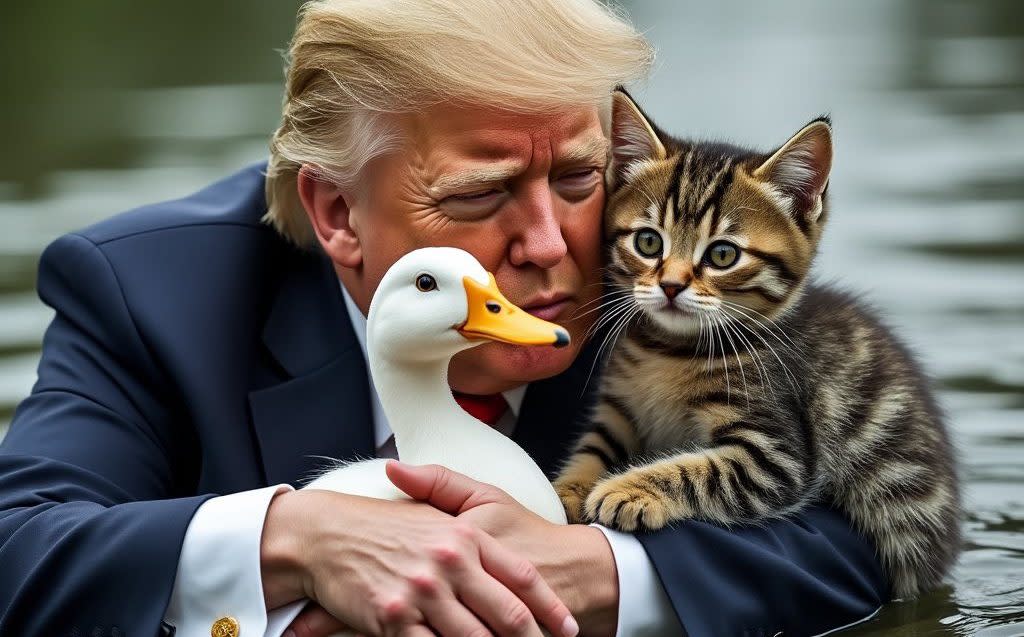 A meme of Trump saving geese and cats