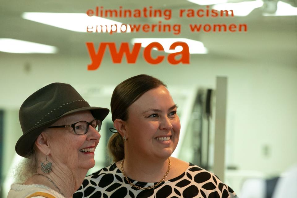 Coral Dworaczyk Carey, a Realtor for South Coast Real Estate and Symmetry Commercial Management, poses for a photo with her mother, local artist Dinah Bowman, at YWCA in Corpus Christi on Tuesday, Jan. 17, 2023. Carey was an honoree for the 43rd Y Women in Careers Awards.