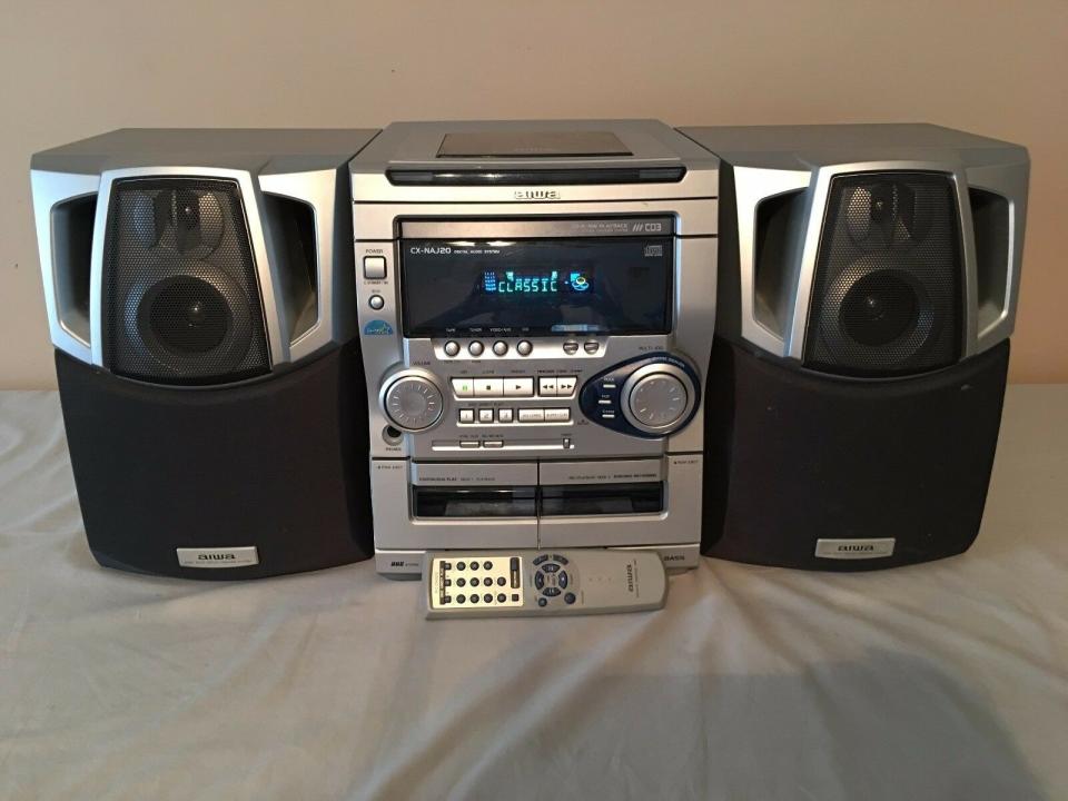 A silver 3-CD player boombox from the late '90s