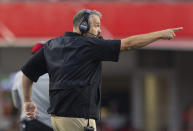 Nebraska head coach Matt Rhule instructs his team from the sideline as they play against Northern Illinois during the first half of an NCAA college football game, Saturday, Sept. 16, 2023, in Lincoln, Neb. (AP Photo/Rebecca S. Gratz)
