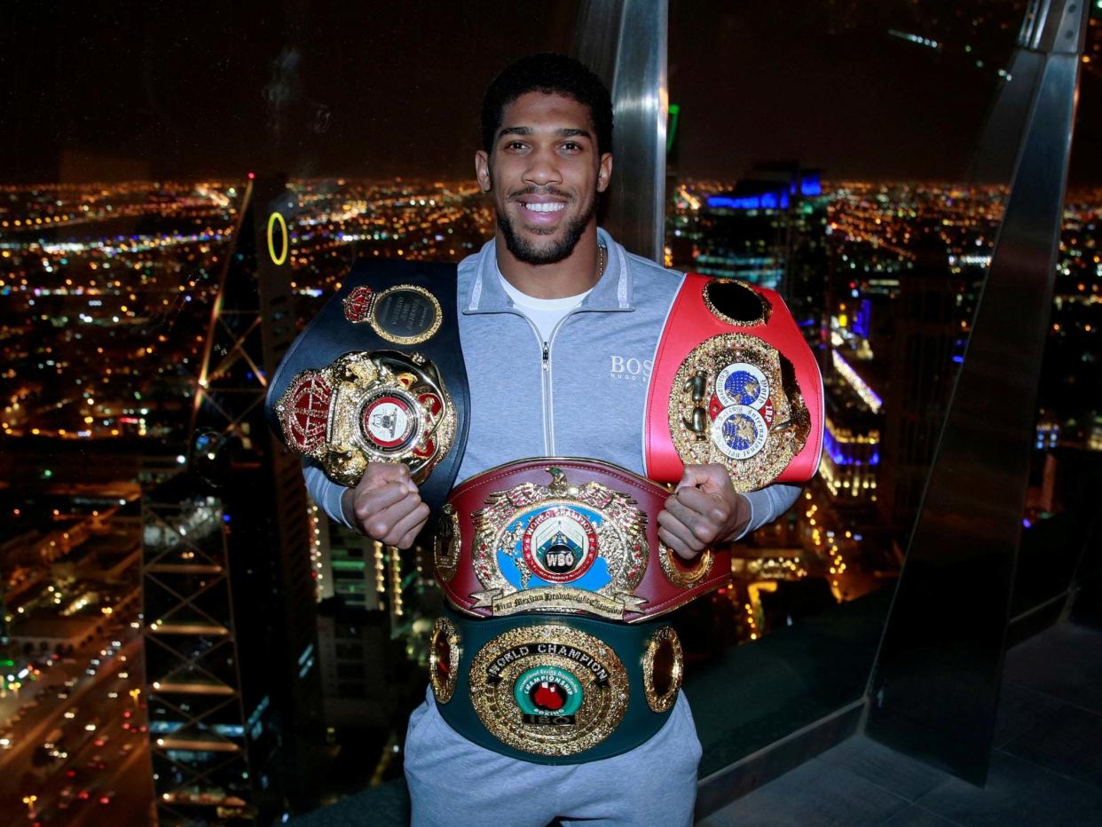 Anthony Joshua after beating Andy Ruiz Jr in Riyadh, Saudi Arabia: Reuters