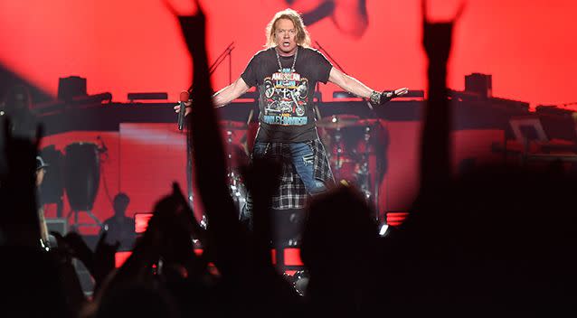 Lead singer Axl Rose of Guns 'n' Roses performs in Brisbane on Tuesday. Source: AAP