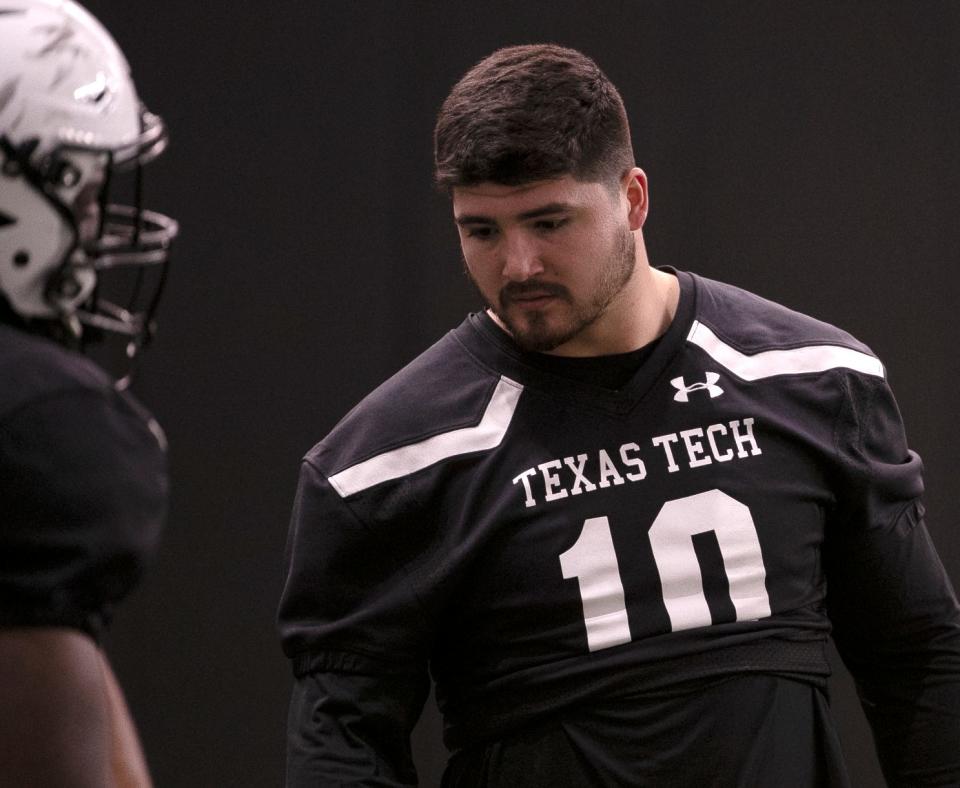 Jacob Rodriguez (10) will get first shot at succeeding Texas Tech tackles leader Krishon Merriweather at middle linebacker. The Red Raiders start preseason practice Friday.