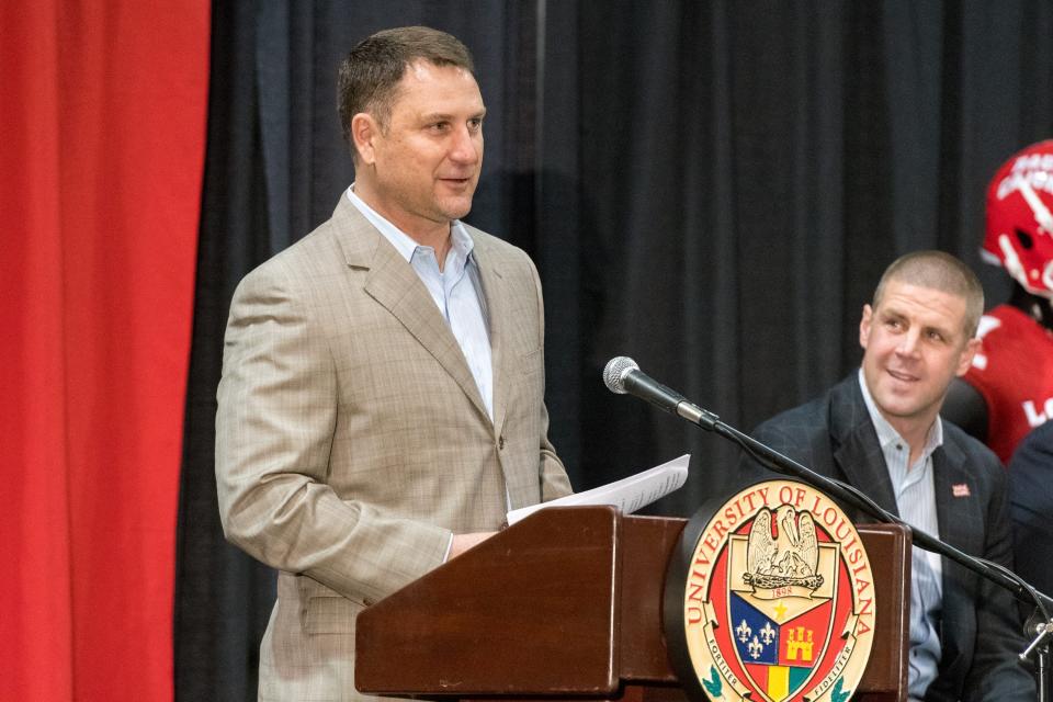 Tim Leger is introduced as a Ragin' Cajuns assistant coach in 2018.